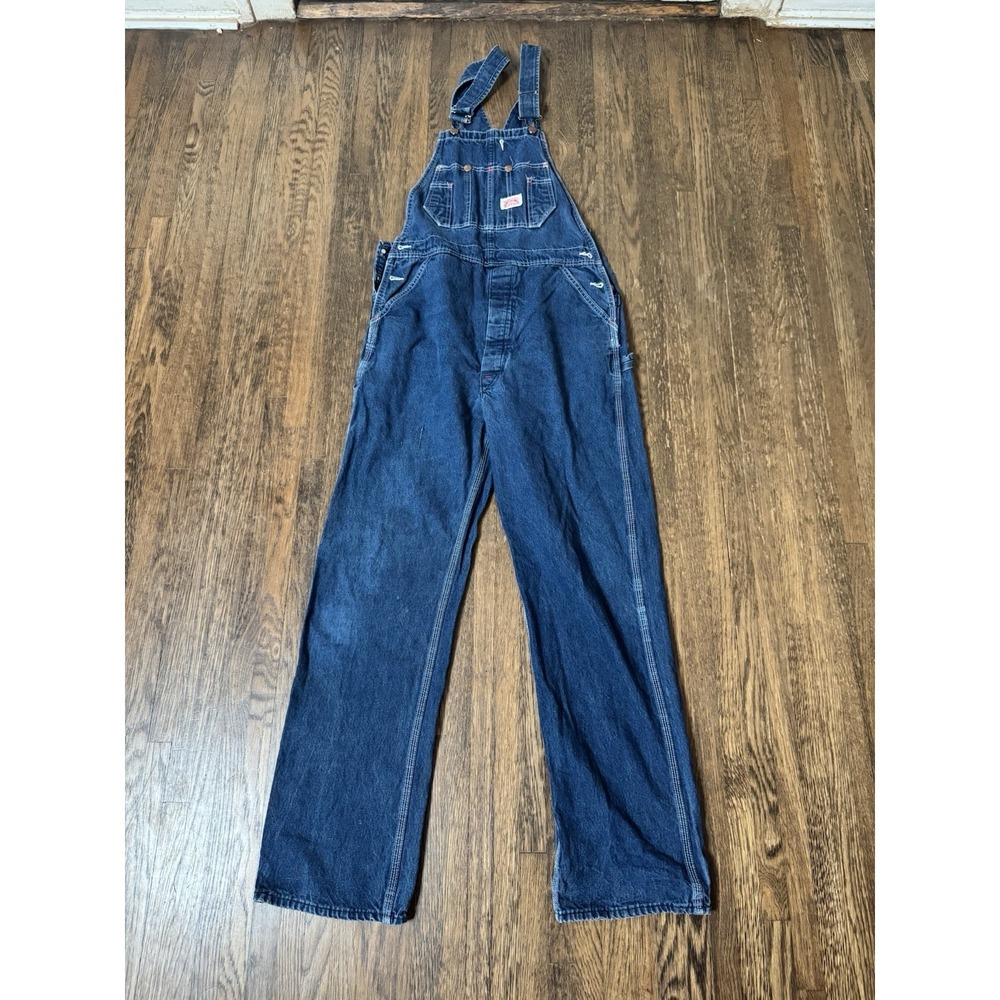 Vintage Round House Made In USA Denim Bib Overalls Mens 34X34 Workwear Carpenter